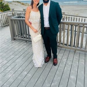 Adrianna Papell champagne beaded gown